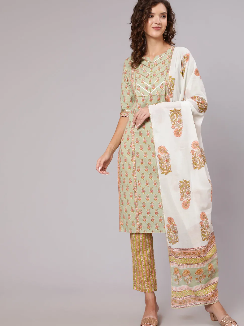 Jaipur Kurti A Straight Ethnic Printed Gota Embellished Kurta With Printed Pants And Dupatta