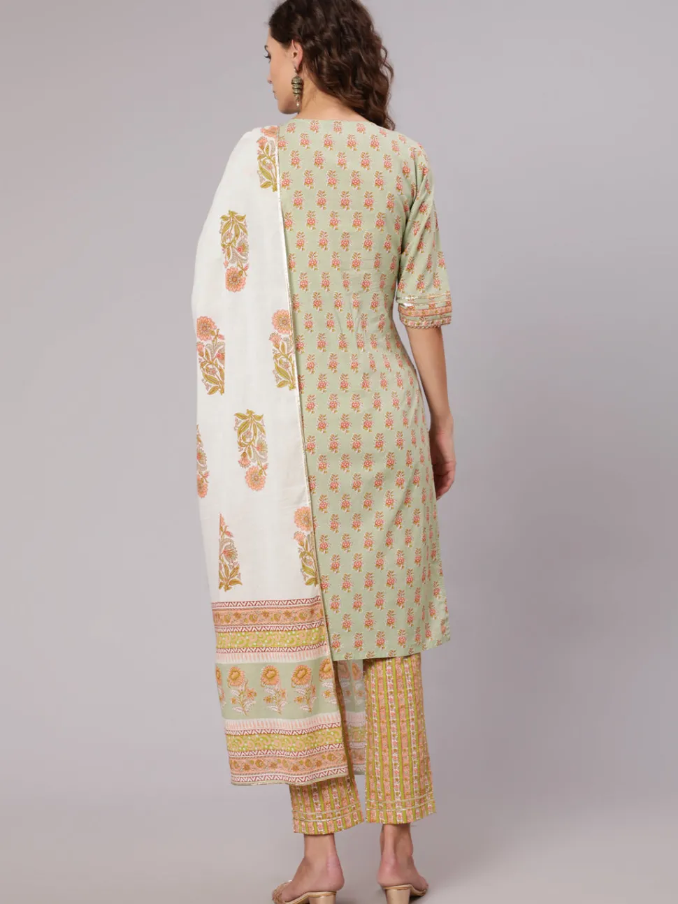 Jaipur Kurti A Straight Ethnic Printed Gota Embellished Kurta With Printed Pants And Dupatta
