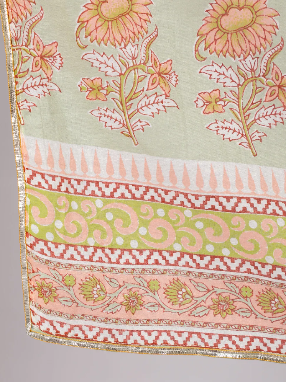 Jaipur Kurti A Straight Ethnic Printed Gota Embellished Kurta With Printed Pants And Dupatta