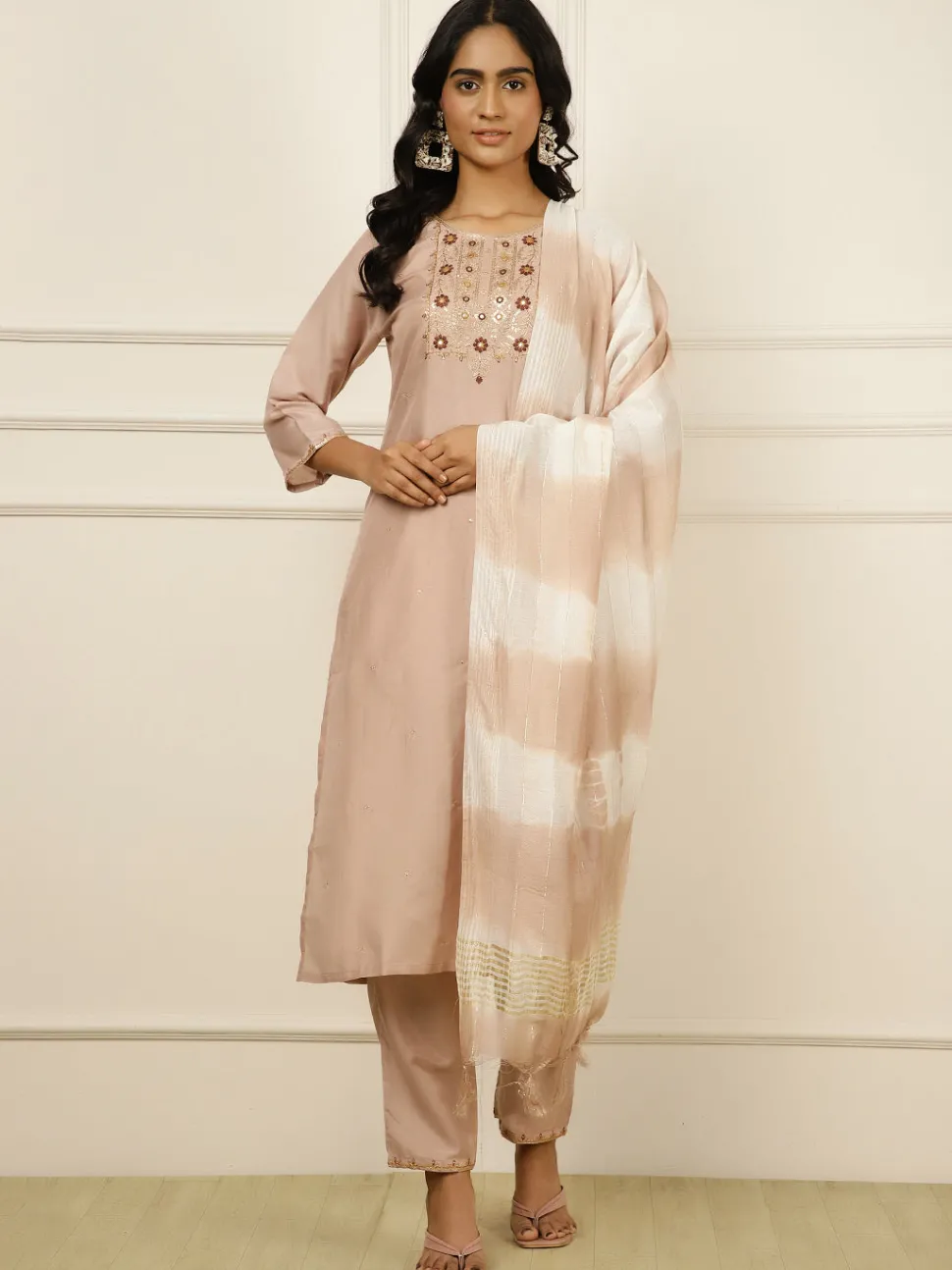 Jaipur Kurti Art Silk Crepe Mirror Work Suit Set