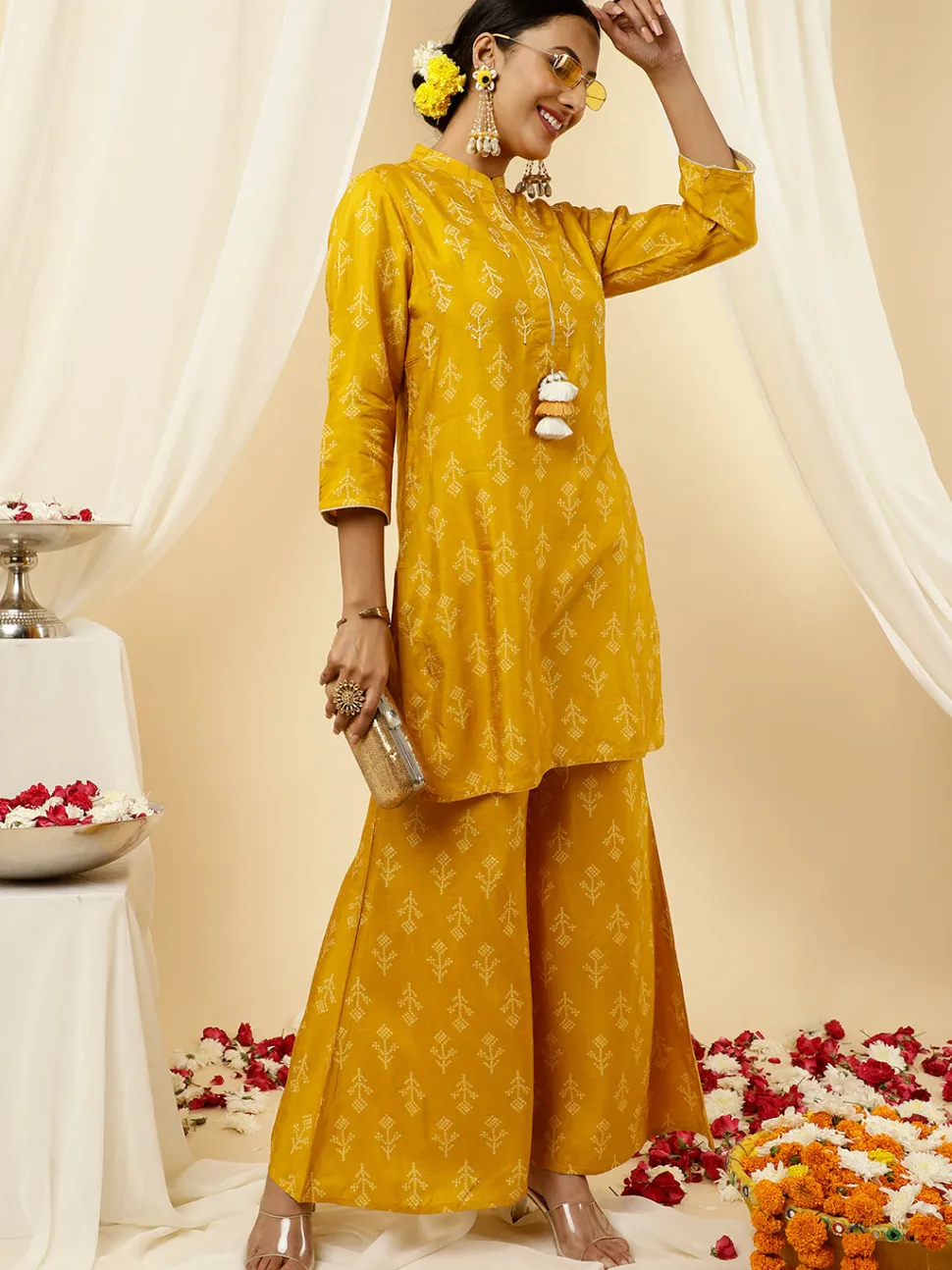 Jaipur Kurti Bandhani Printed Dola Silk Co-ord Set