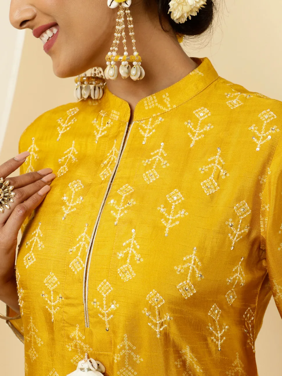 Jaipur Kurti Bandhani Printed Dola Silk Co-ord Set