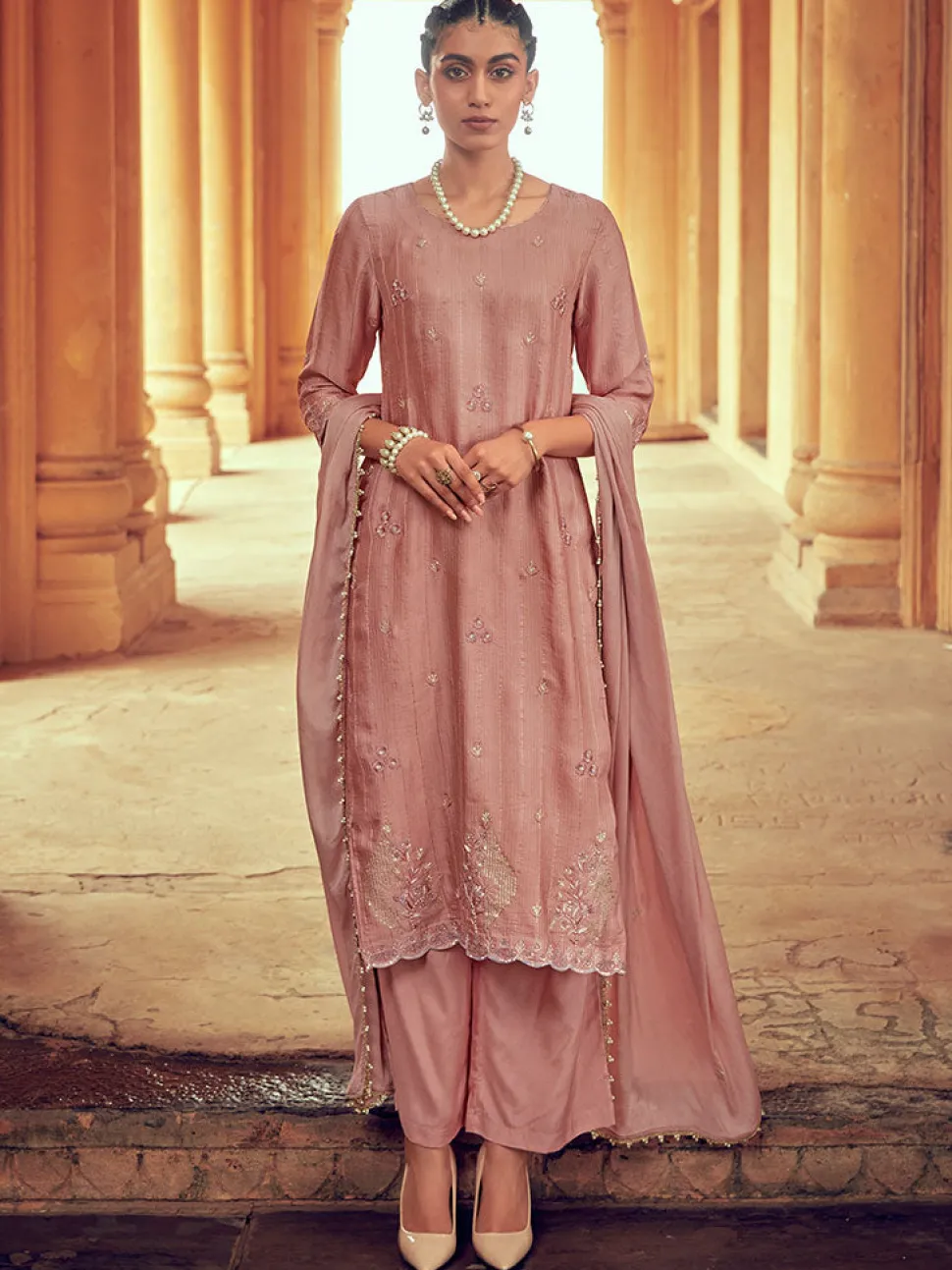 Jaipur Kurti Color Straight Zardozi Embroided Kurta With Pants And Chinon Embroidered Dupatta