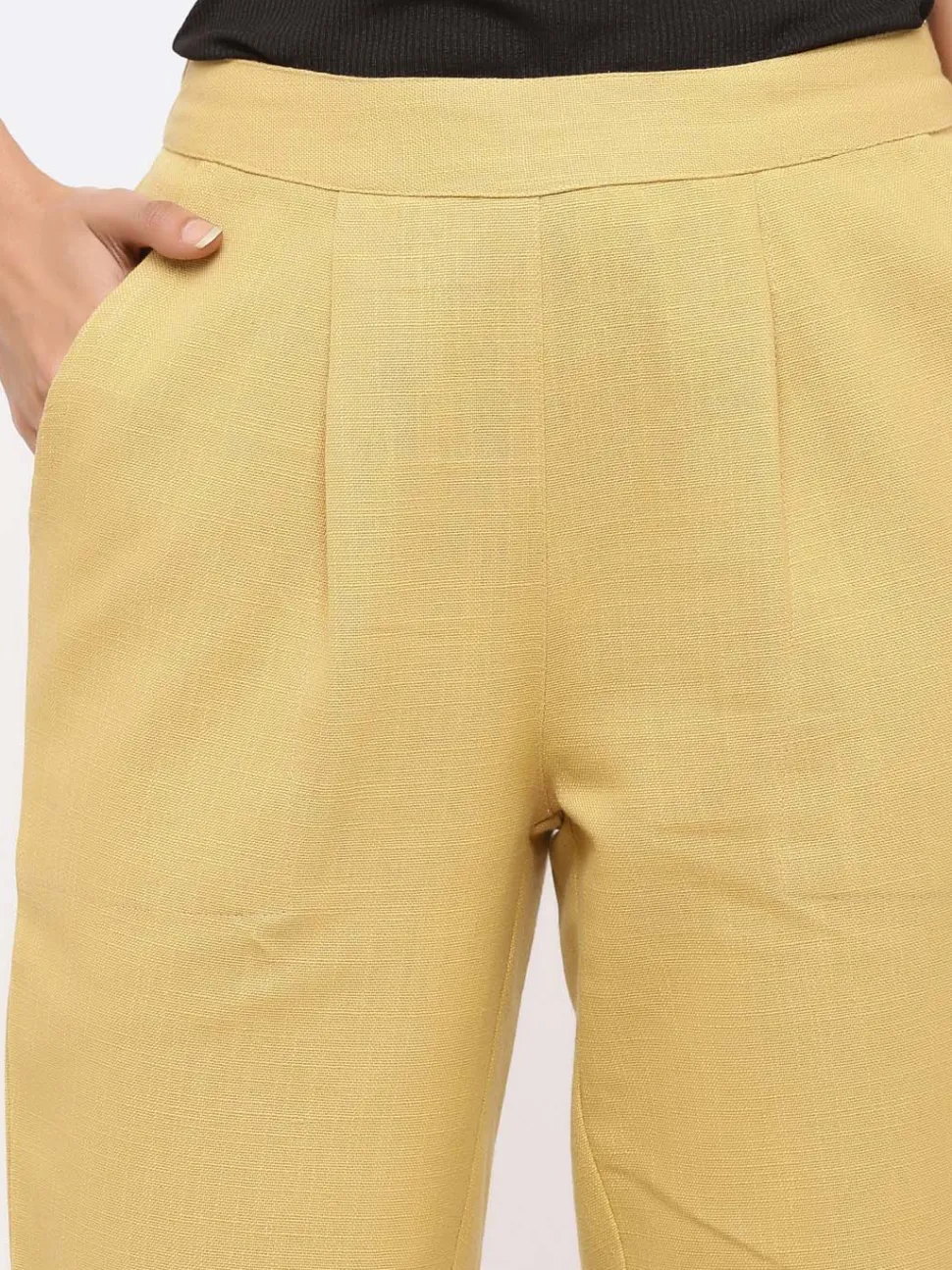 Jaipur Kurti Cotton Slub Bottom-Fold Straight Pants