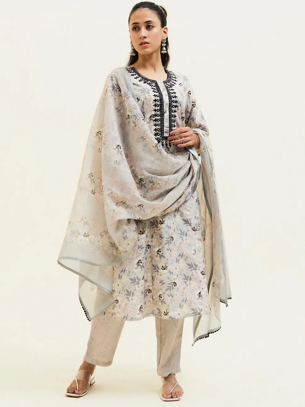 Jaipur Kurti Floral Printed Embroidered Suit Set