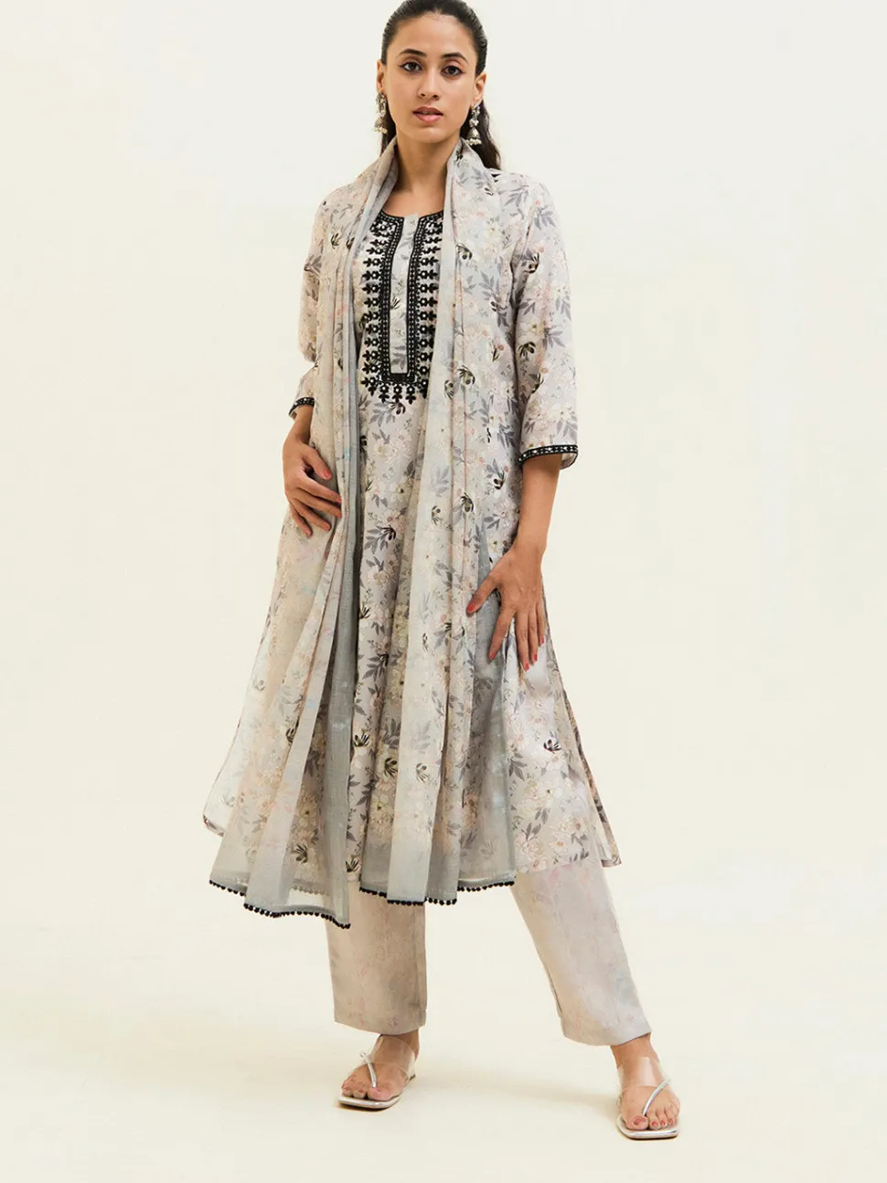 Jaipur Kurti Floral Printed Embroidered Suit Set