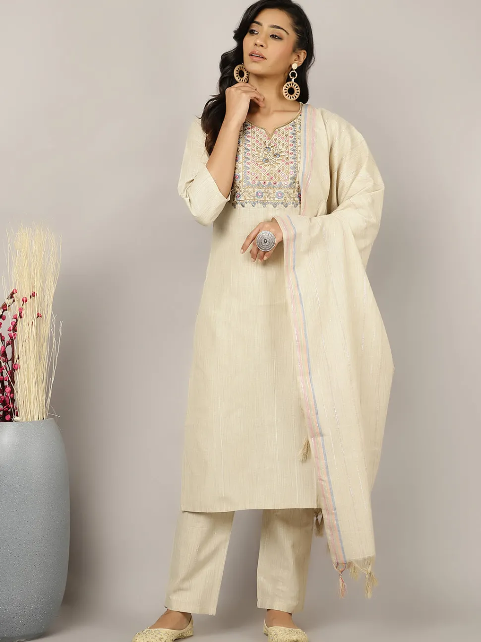 Jaipur Kurti Mirror Work Embroidered Festive Suit Set