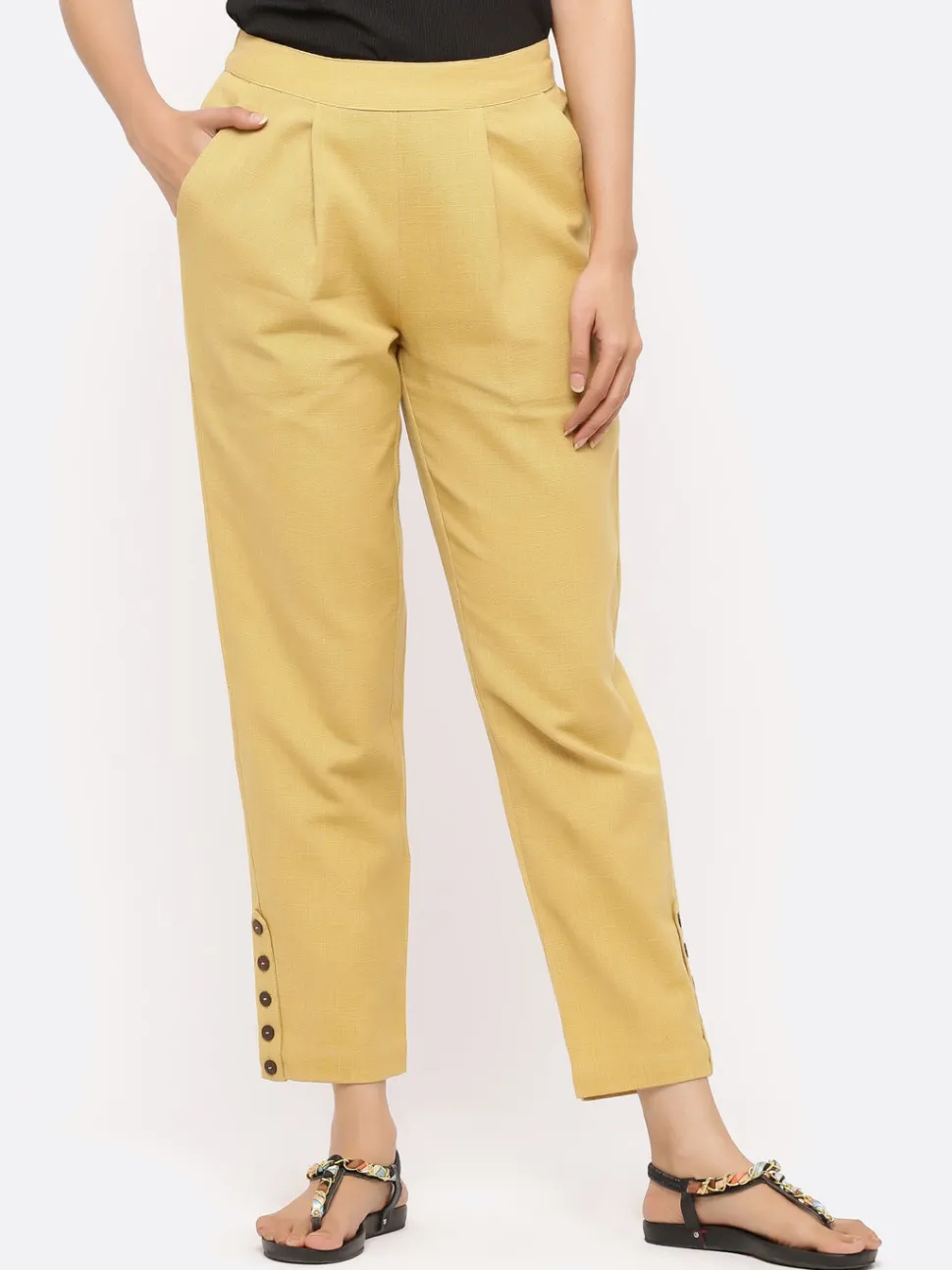 Jaipur Kurti Solid Cotton Slub Pants