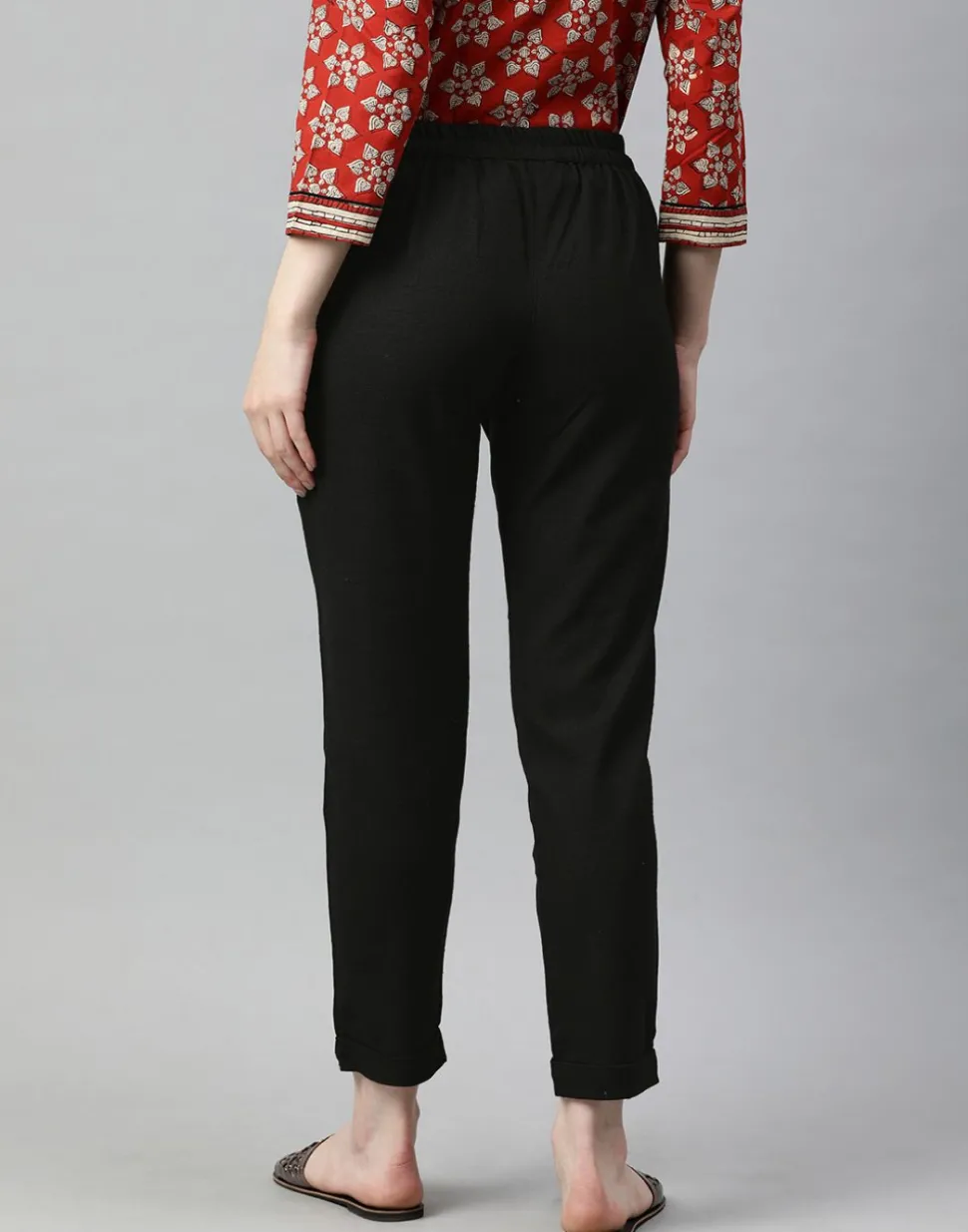 Jaipur Kurti Cotton Slub Bottom-Fold Straight Pants