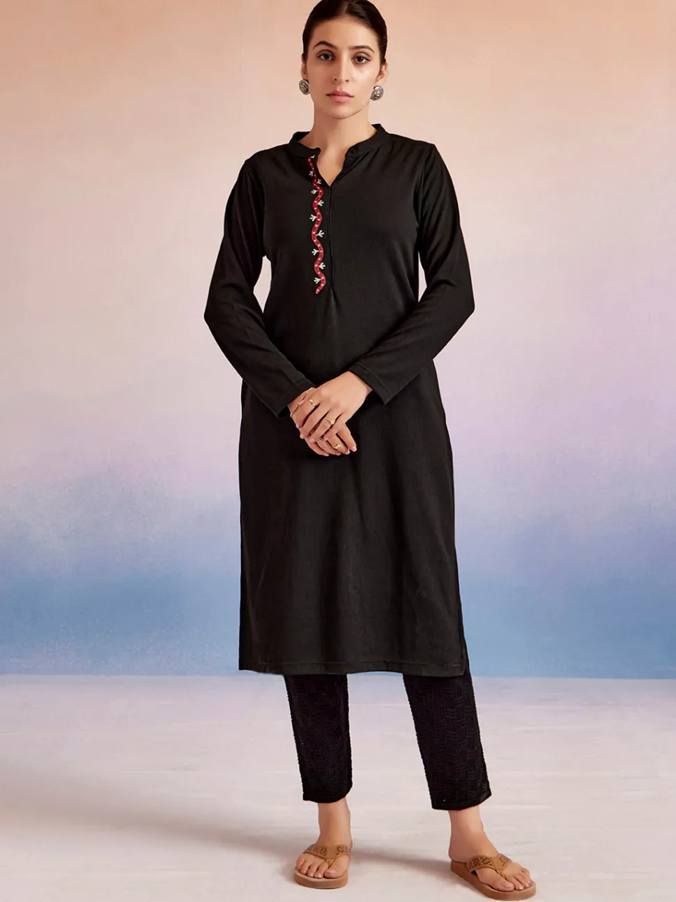 Jaipur Kurti Embroidered Straight Woolen Kurta