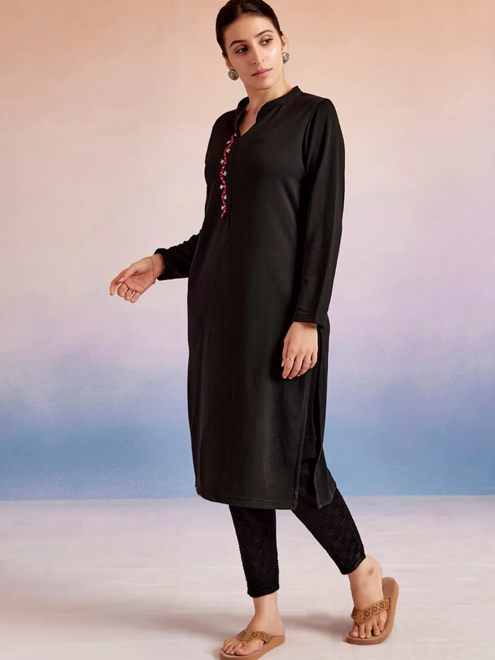 Jaipur Kurti Embroidered Straight Woolen Kurta