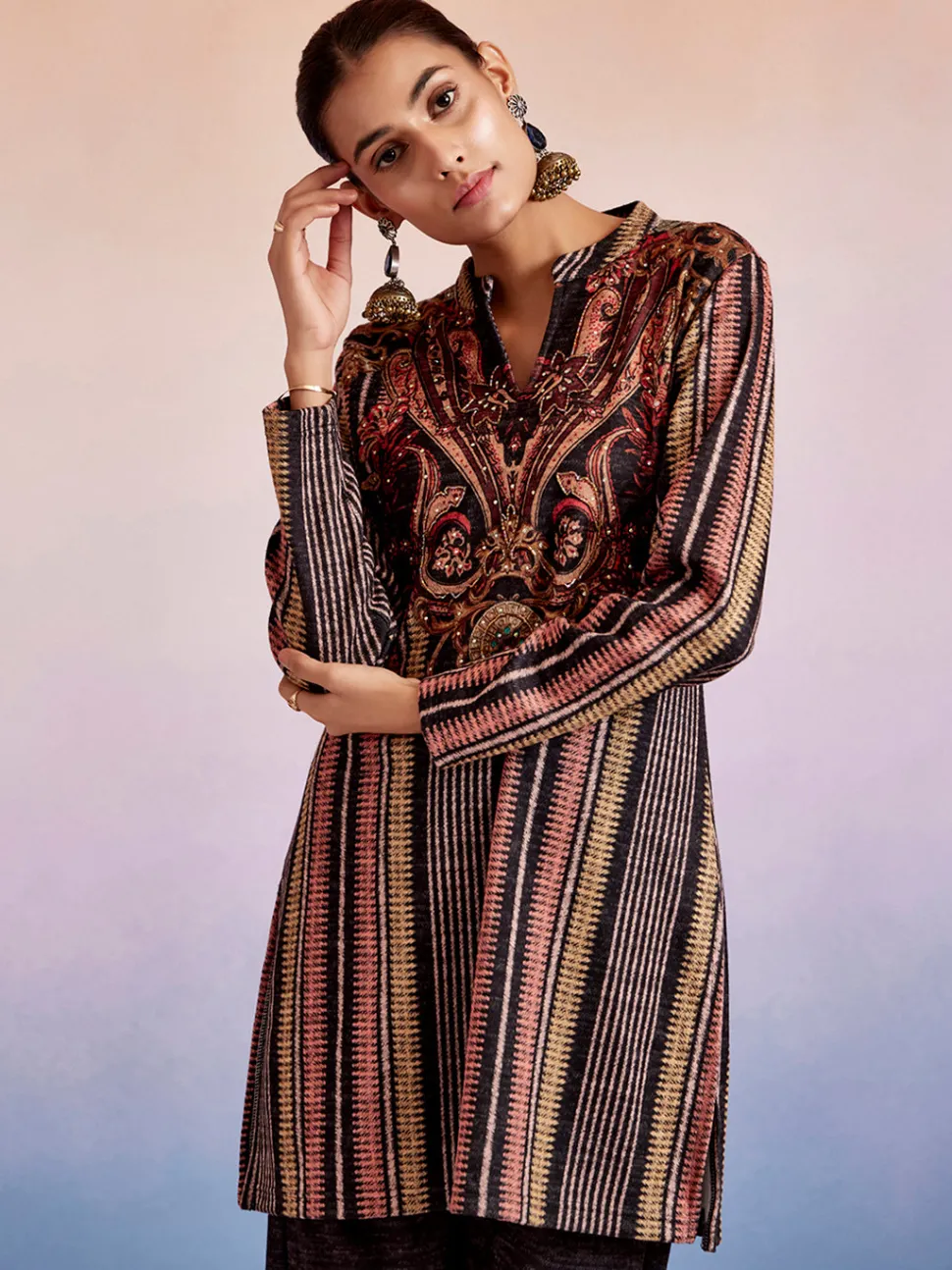 Jaipur Kurti Embroidered Woolen Co-ord Set