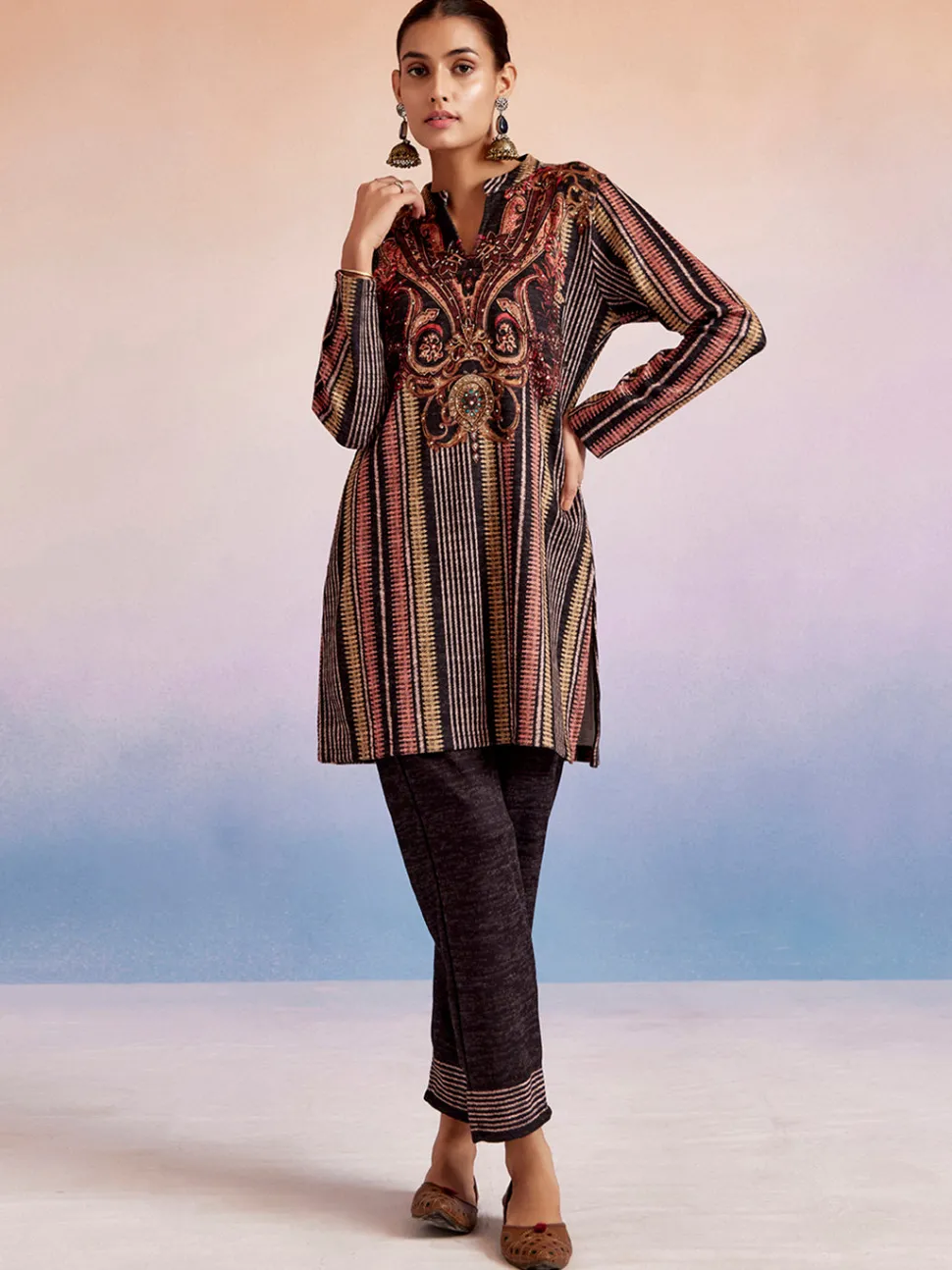 Jaipur Kurti Embroidered Woolen Co-ord Set