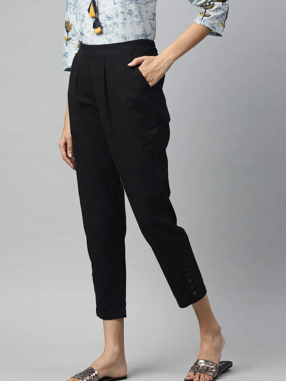 Jaipur Kurti Solid Cotton Slub Pants