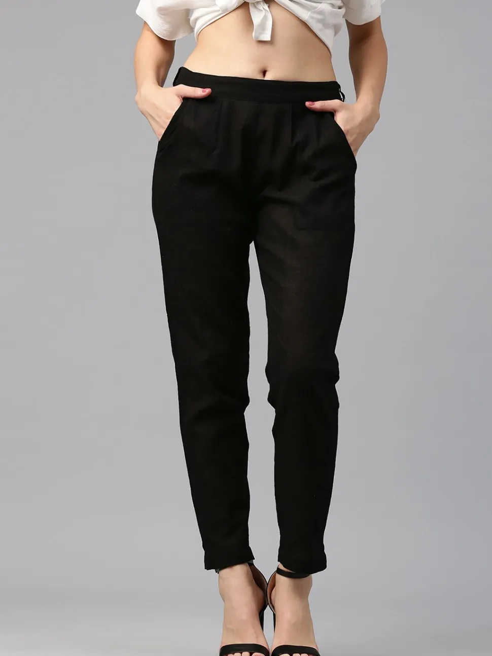 Jaipur Kurti Solid Cotton Slub Straight Pants