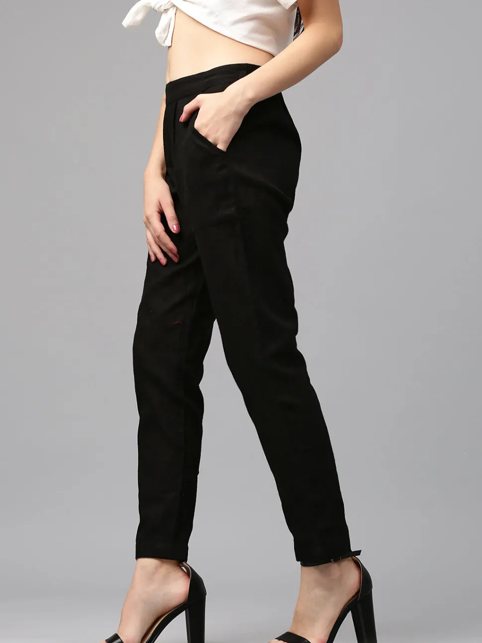 Jaipur Kurti Solid Cotton Slub Straight Pants
