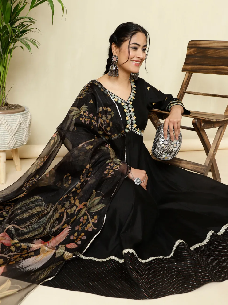 Jaipur Kurti Zari Work Anarkali Kurta With Printed Dupatta