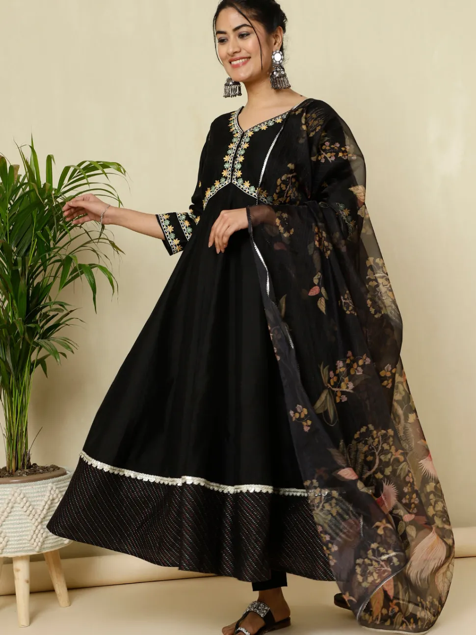 Jaipur Kurti Zari Work Anarkali Kurta With Printed Dupatta