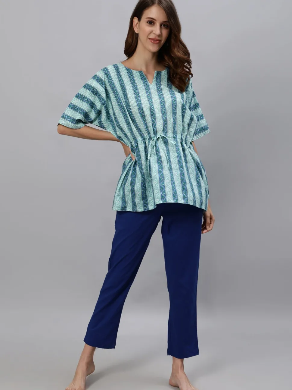 Jaipur Kurti Blue Coloured Sleepwear Consist Of Short Kaftan & Pyajama