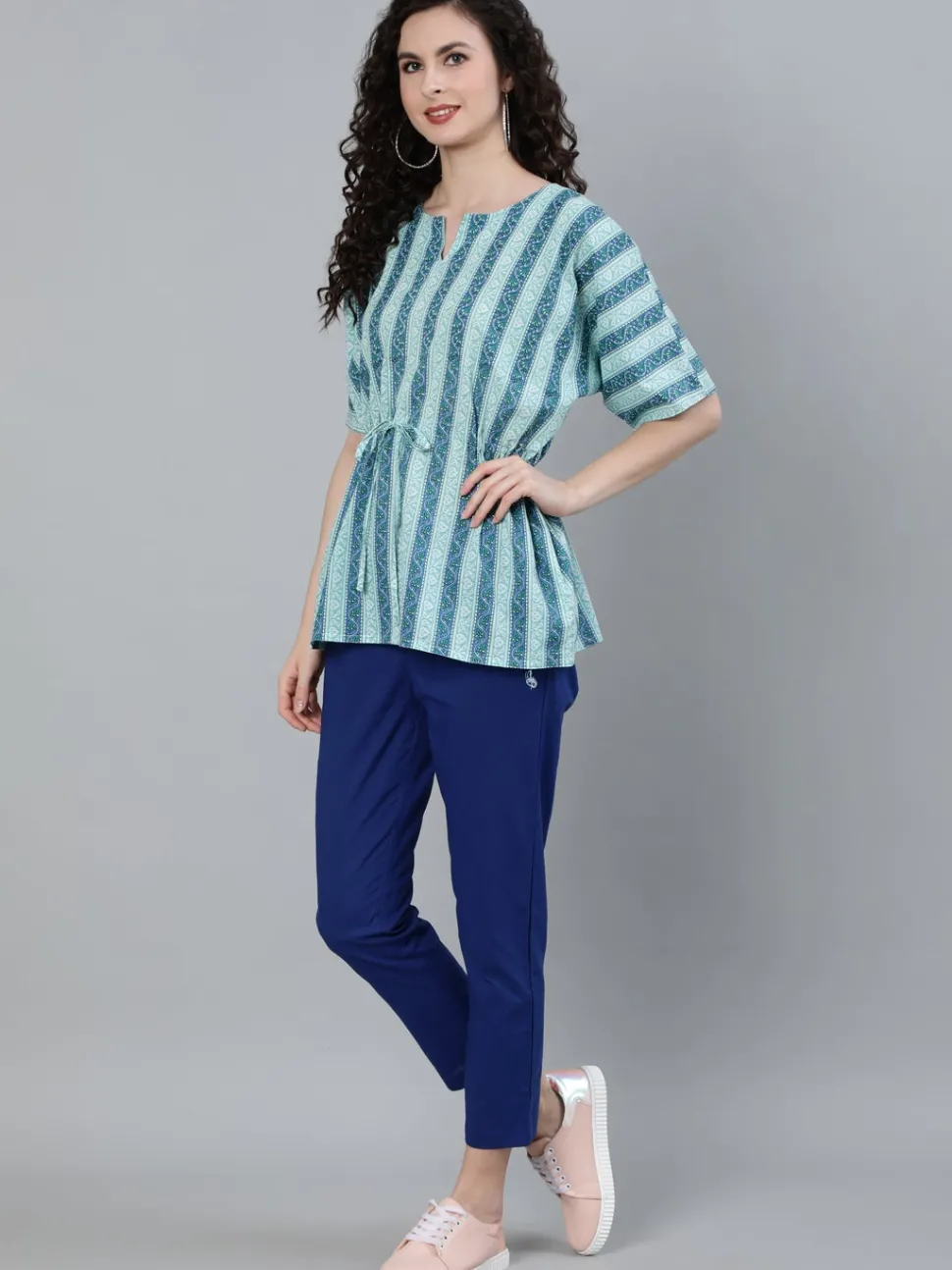 Jaipur Kurti Blue Coloured Sleepwear Consist Of Short Kaftan & Pyajama