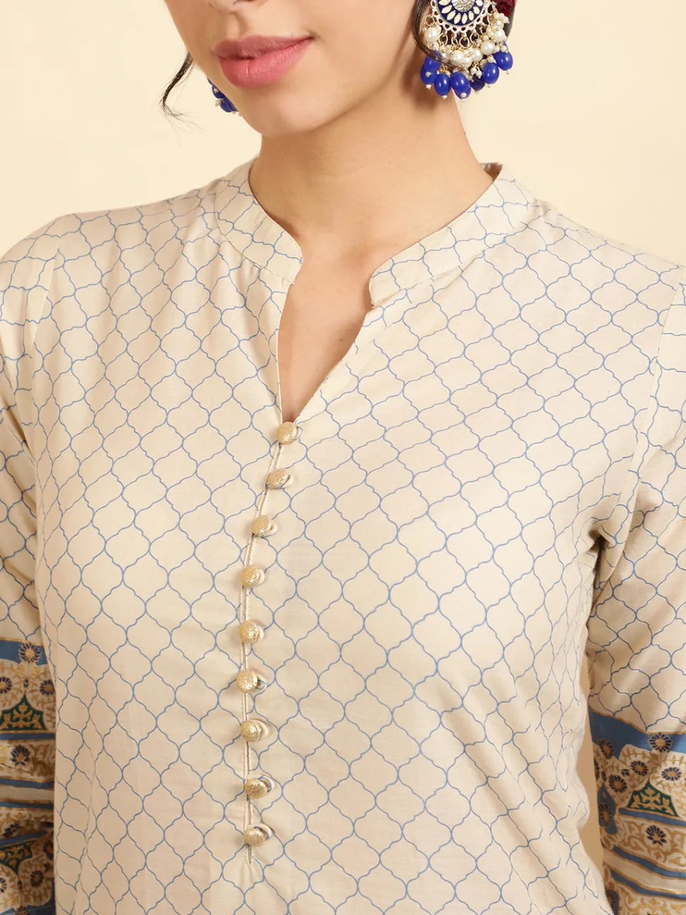 Jaipur Kurti Ethnic Motif Printed Cotton Straight Kurta With Pants And Dupatta