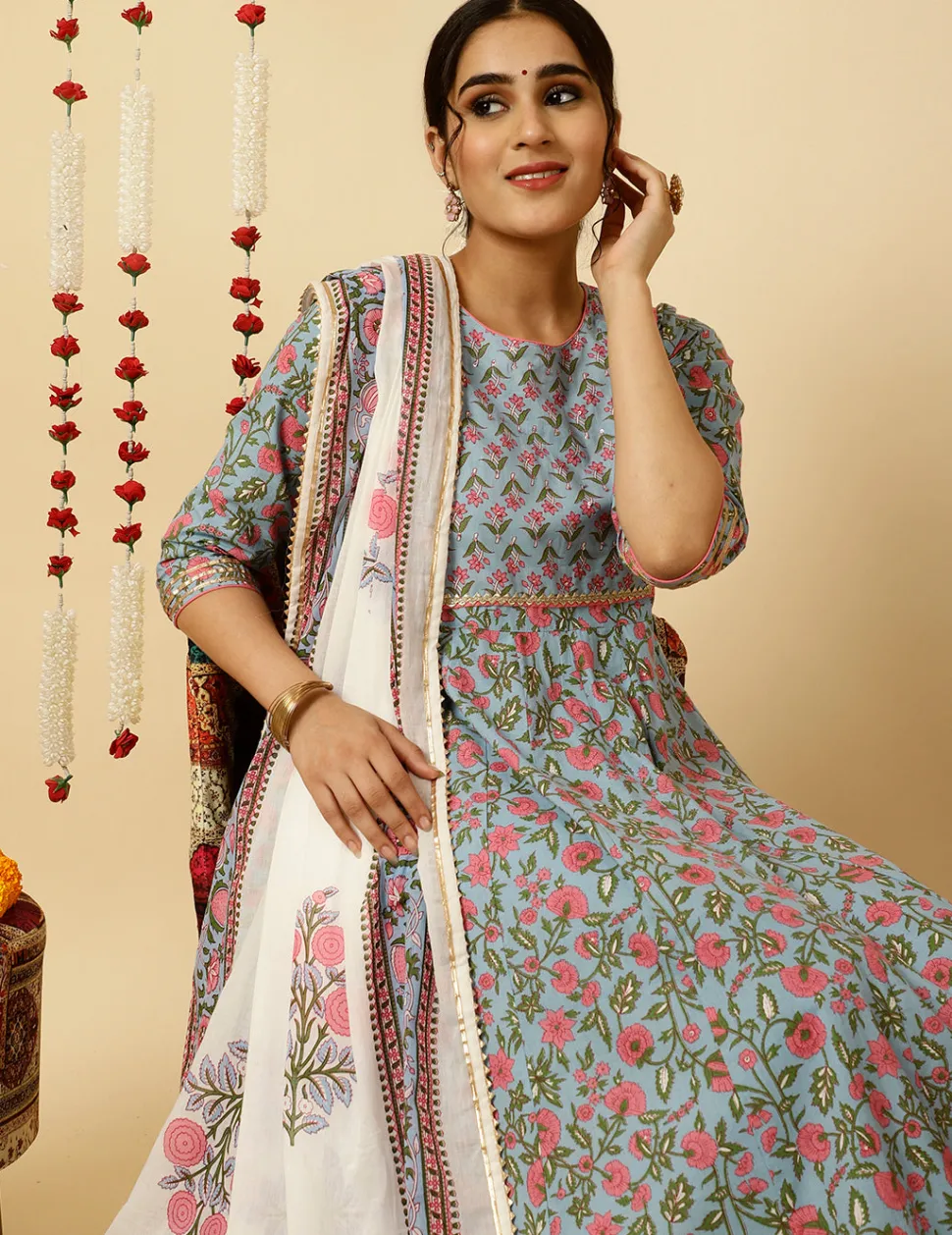 blue_ethnic_print_anarkali_kurta_with_pants_and_dupatta_2.webp Jaipur Kurti Ethnic Print Anarkali Kurta With Pants And Dupatta