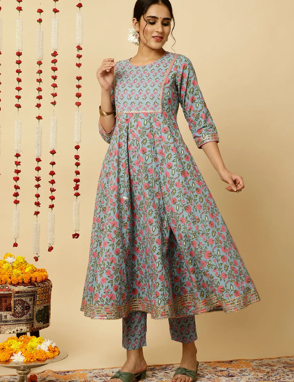 blue_ethnic_print_anarkali_kurta_with_pants_and_dupatta_3.webp Jaipur Kurti Ethnic Print Anarkali Kurta With Pants And Dupatta