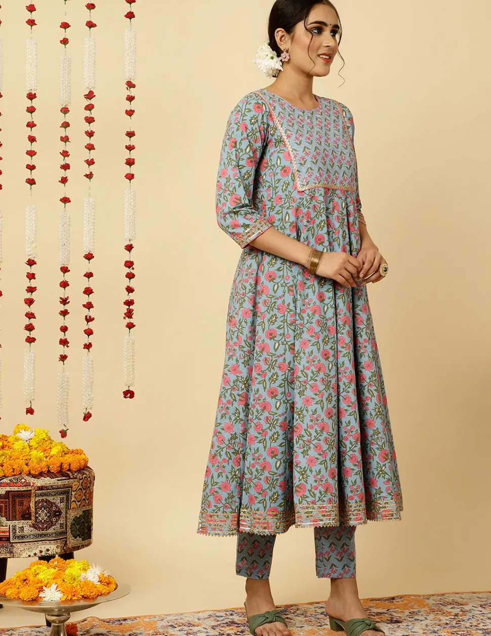 blue_ethnic_print_anarkali_kurta_with_pants_and_dupatta_4.webp Jaipur Kurti Ethnic Print Anarkali Kurta With Pants And Dupatta