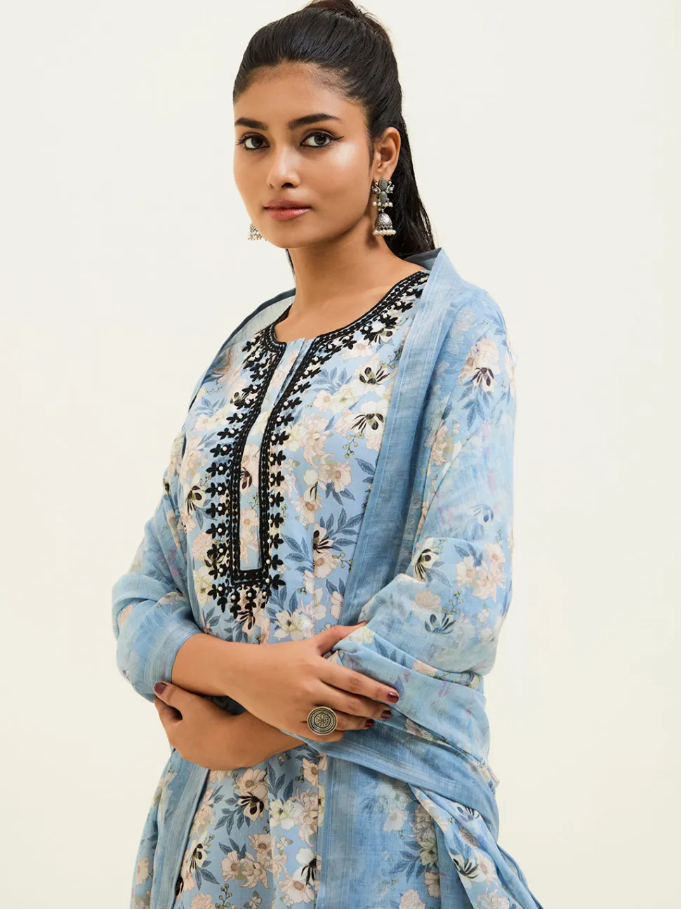 Jaipur Kurti Floral Printed Embroidered Suit Set