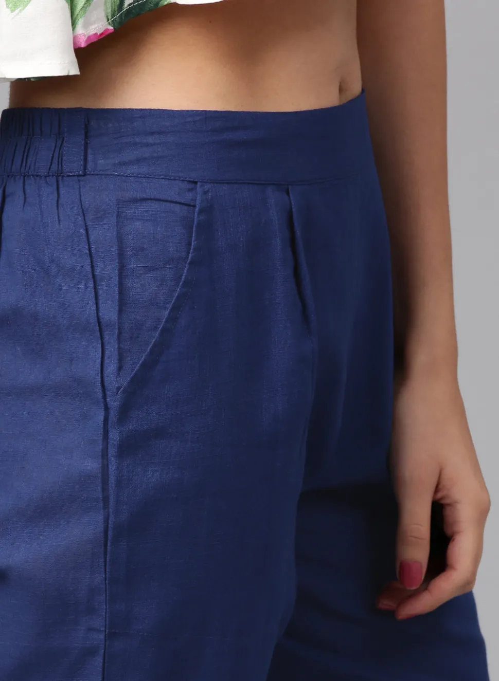 Jaipur Kurti Solid Cotton Slub Straight Pants