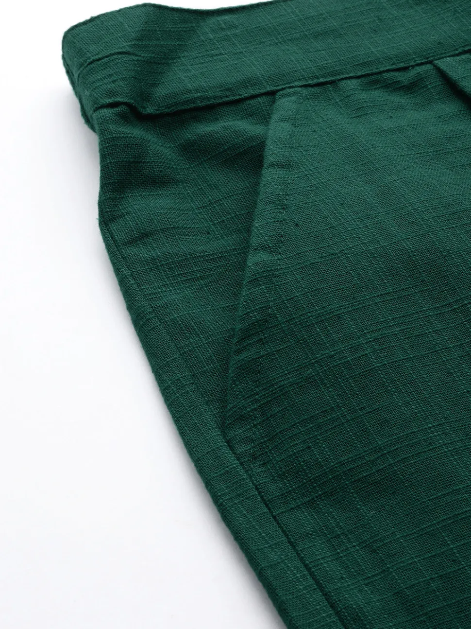 Jaipur Kurti Bottle Green Solid Cotton Slub Pants