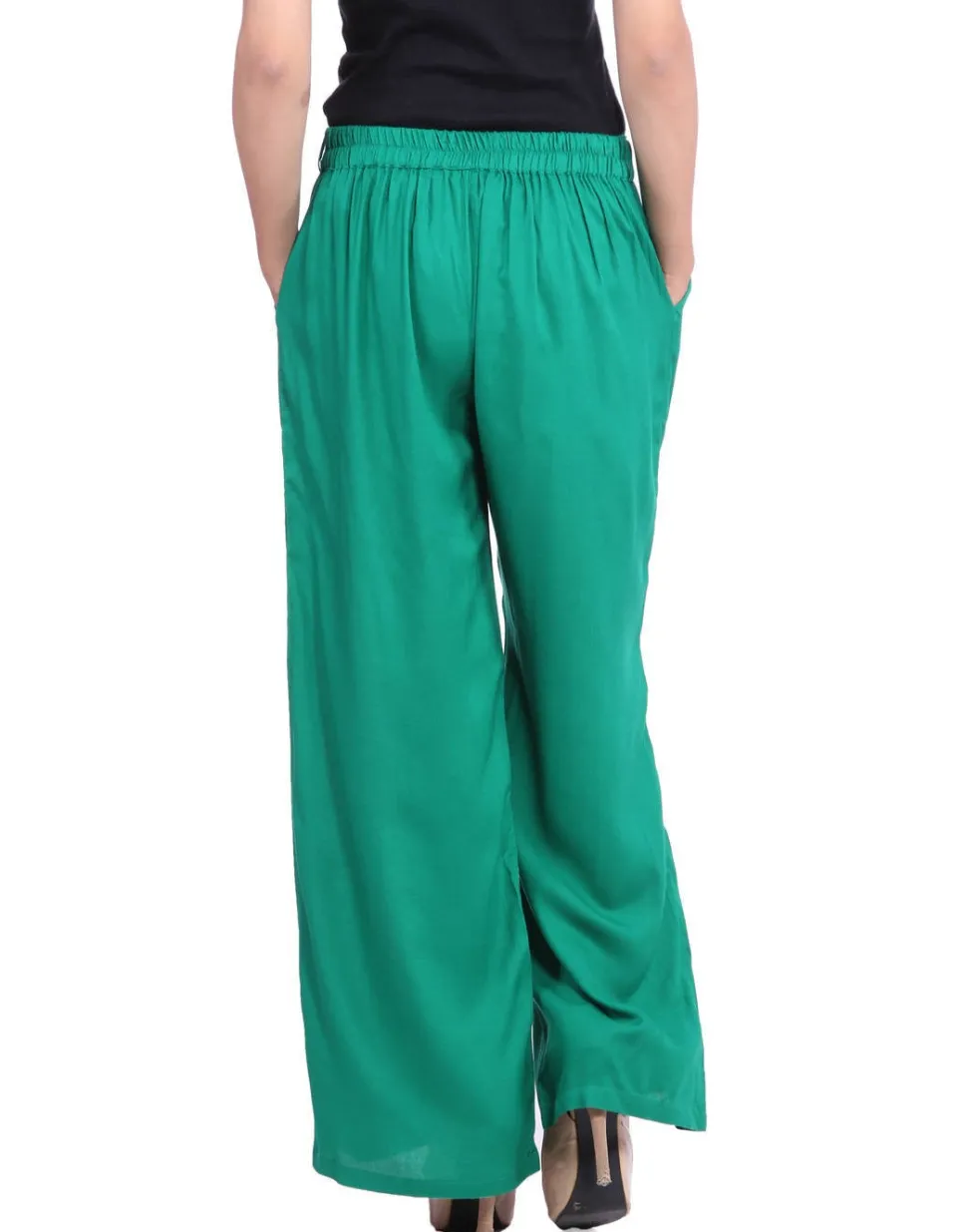 Jaipur Kurti Bottle Green Solid Rayon Palazzo