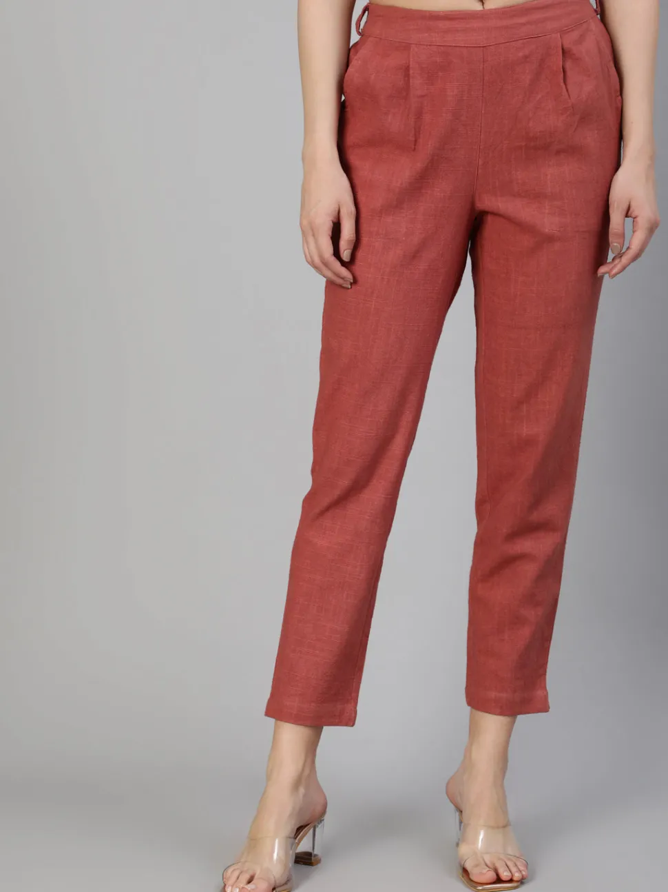 Jaipur Kurti Brick Red Cotton Slub Straight Pants