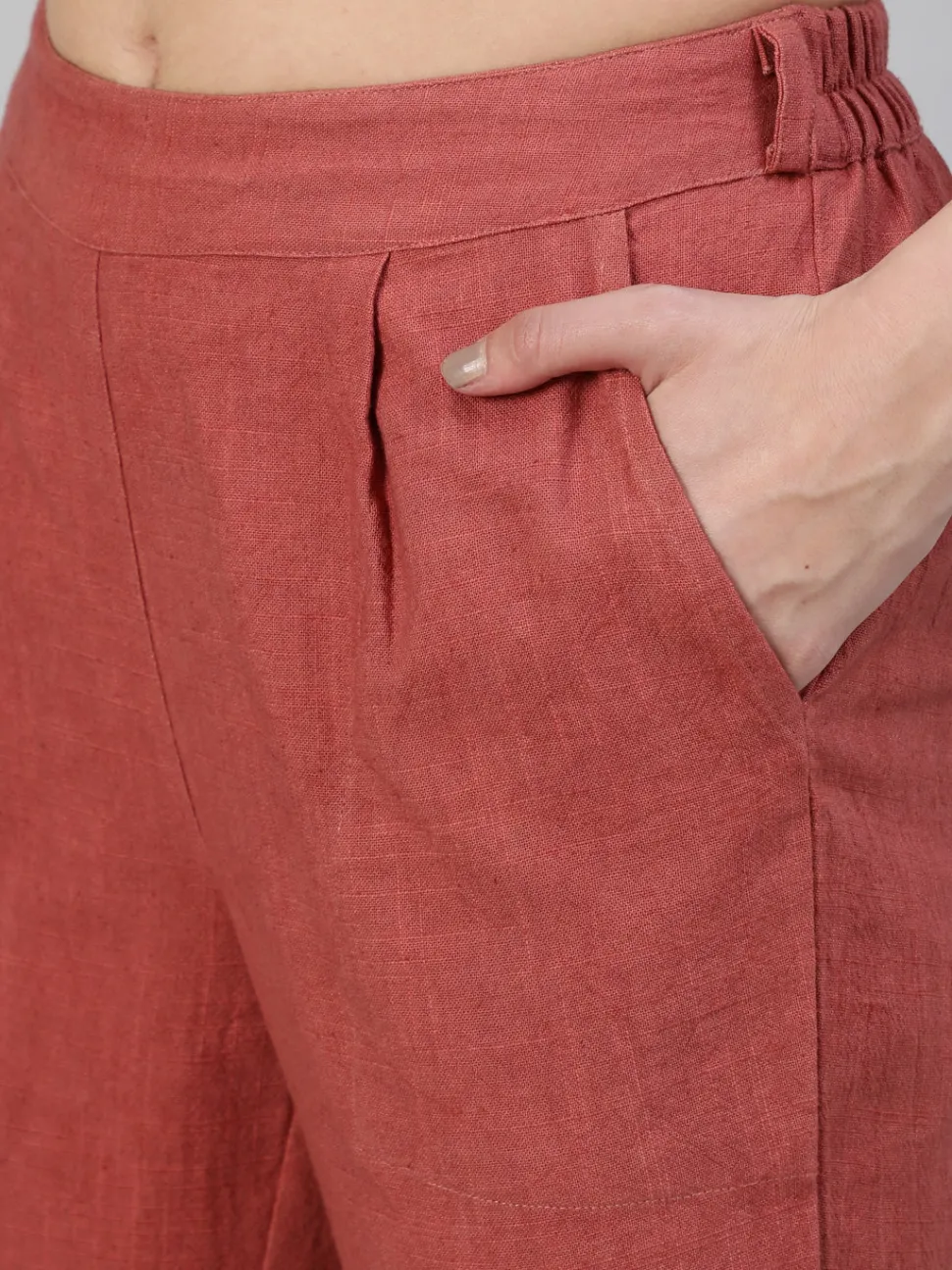 Jaipur Kurti Brick Red Cotton Slub Straight Pants