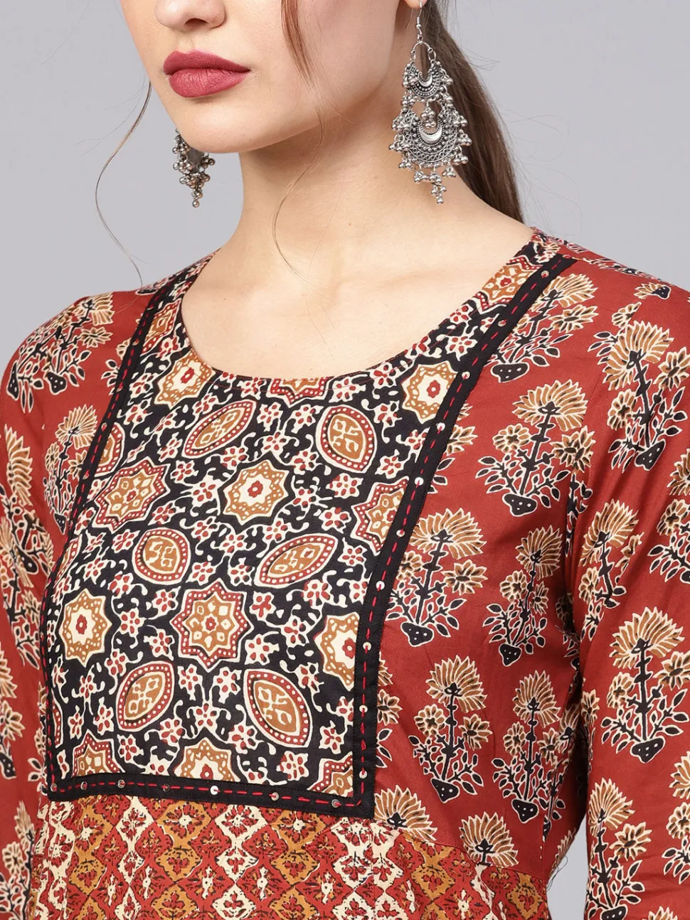 Jaipur Kurti Brown and Beige Ethnic Motifs Straight Cotton Kurta