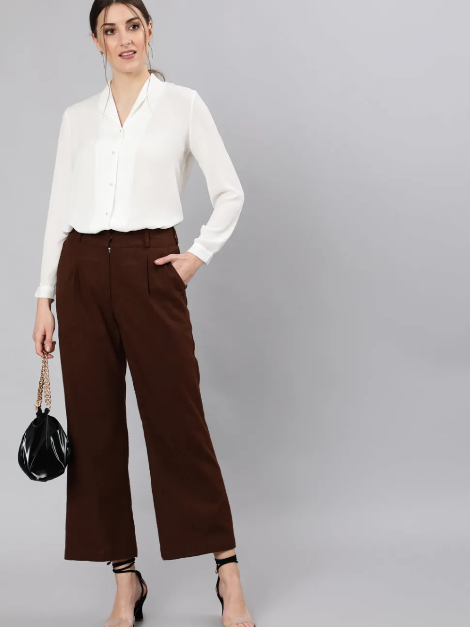 Jaipur Kurti Cotton Slub Flared High Rise Parallel Pants