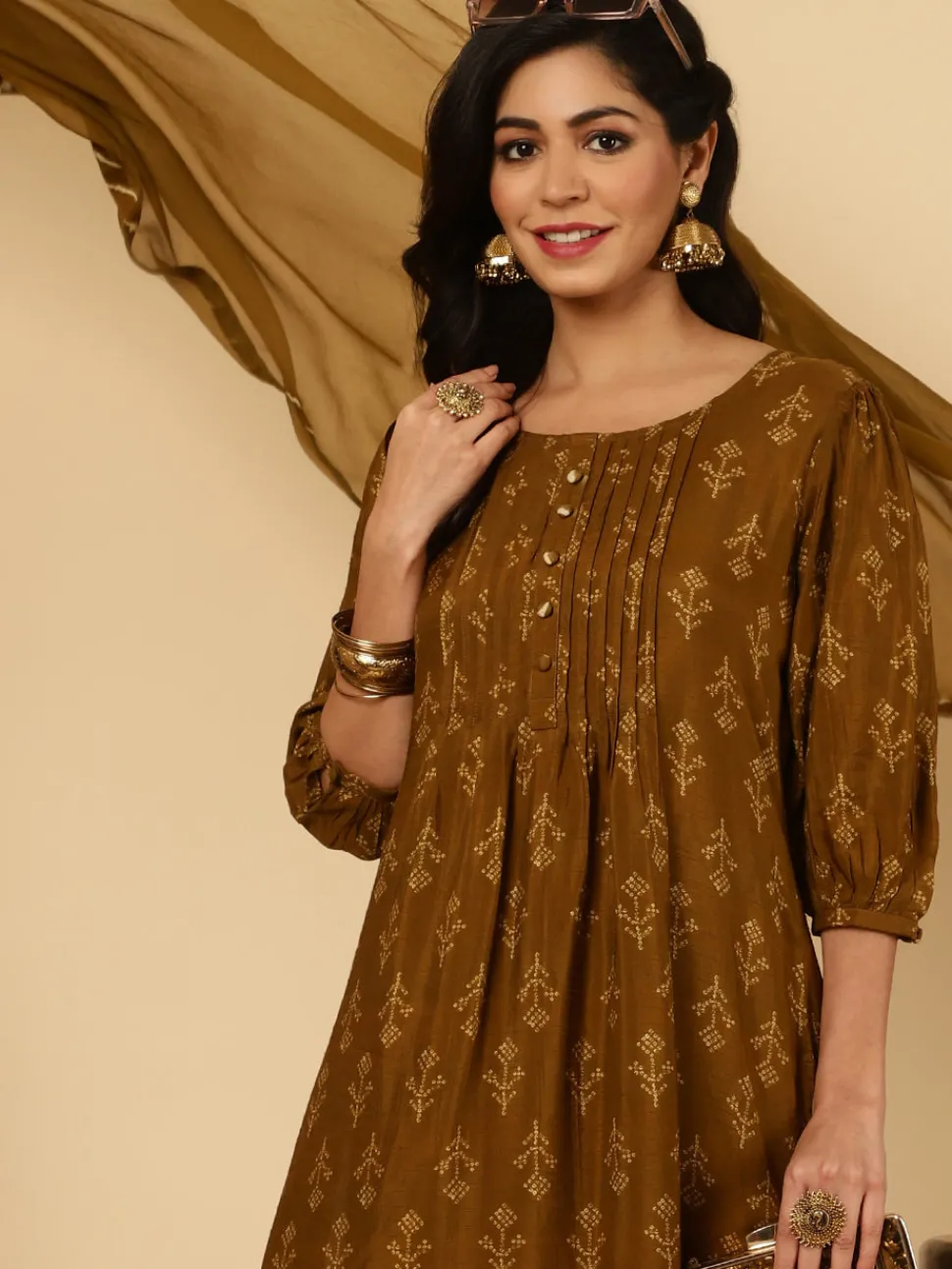 Jaipur Kurti Dola Silk Pleated Bandhani Kurta With Palazzo And Dupatta