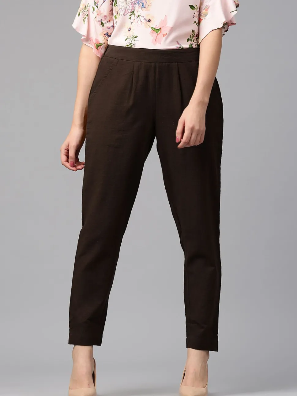 Jaipur Kurti Solid Cotton Slub Straight Pants
