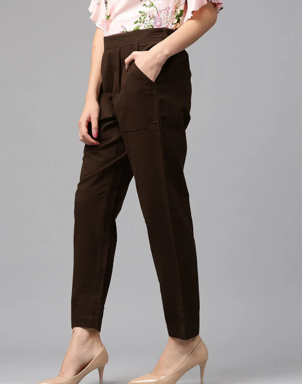 Jaipur Kurti Solid Cotton Slub Straight Pants