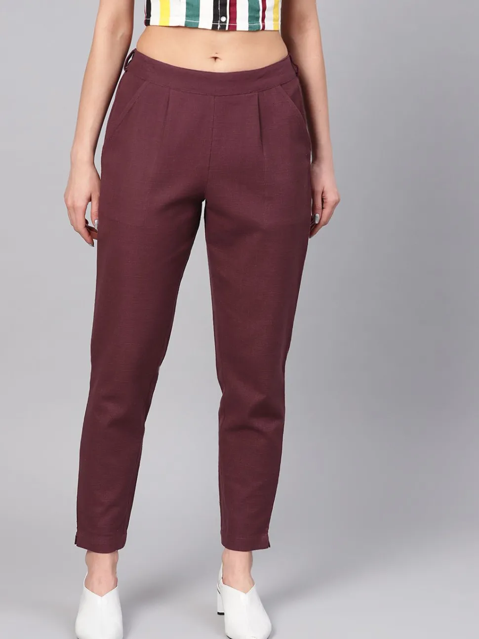 Jaipur Kurti Solid Cotton Slub Straight Pants