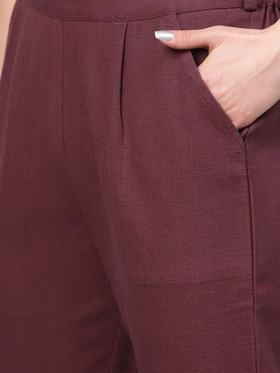 Jaipur Kurti Solid Cotton Slub Straight Pants