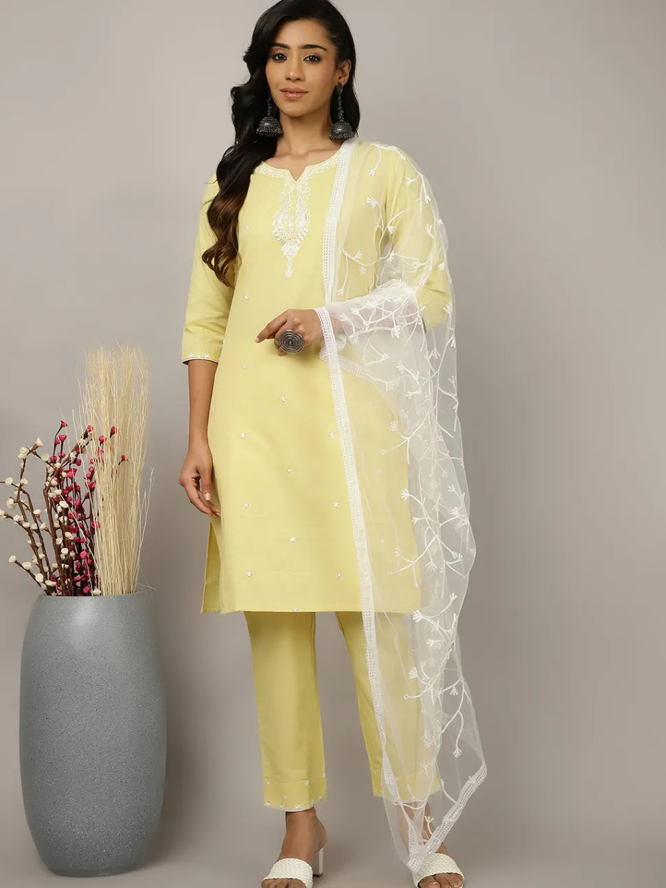 Jaipur Kurti Cotton Thread And Sequin Embroidered Suit Set