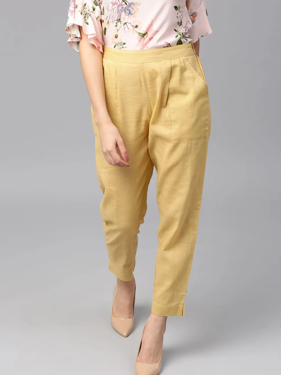 Jaipur Kurti Solid Cotton Slub Straight Pants