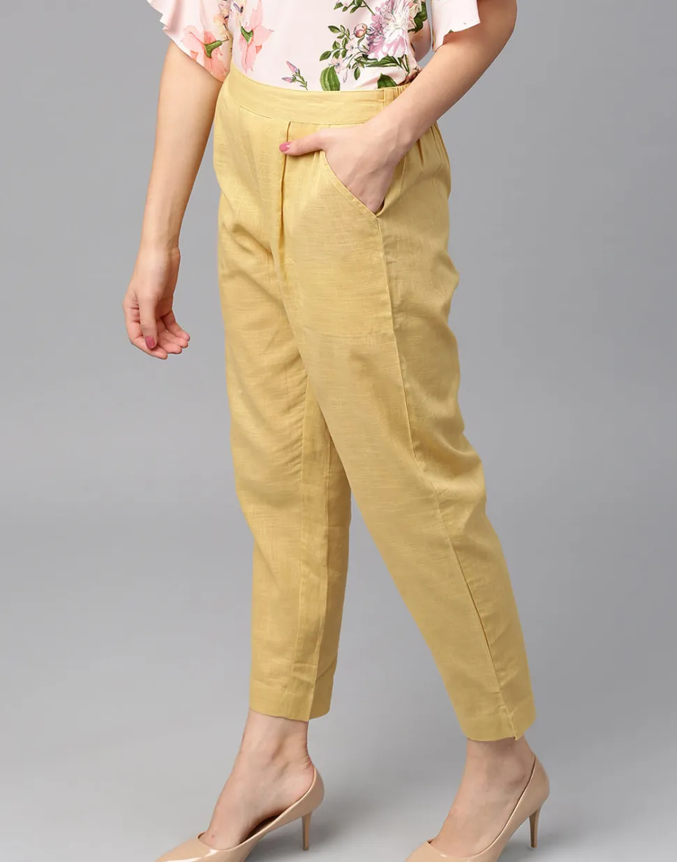 Jaipur Kurti Solid Cotton Slub Straight Pants