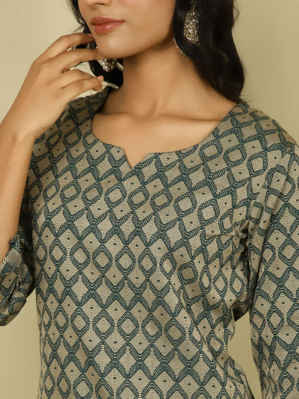 dark_green_selfdesign_festive_suit_set_3.webp Jaipur Kurti Dark Green Self-Design Festive Suit Set