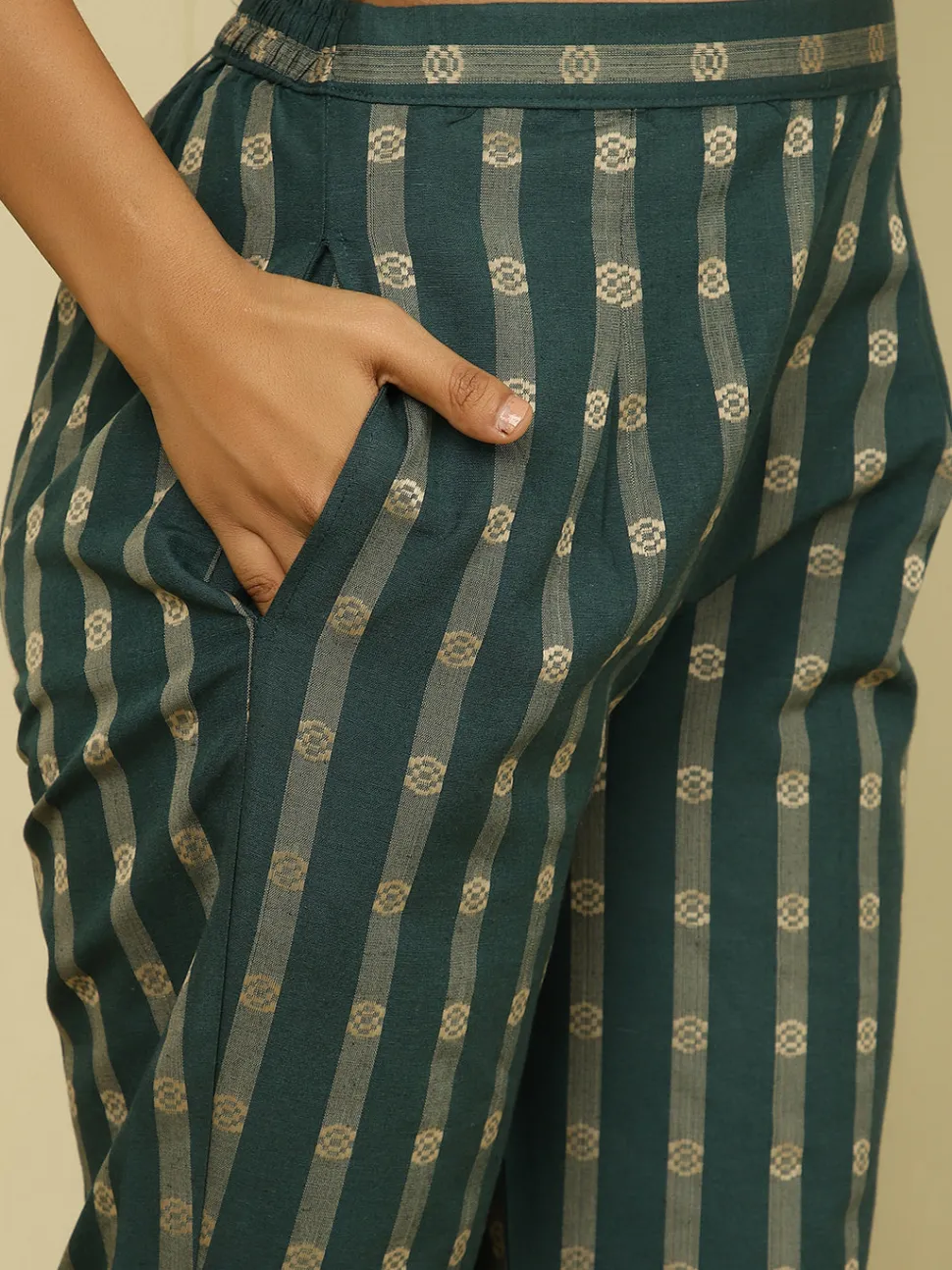 dark_green_selfdesign_festive_suit_set_6.webp Jaipur Kurti Dark Green Self-Design Festive Suit Set