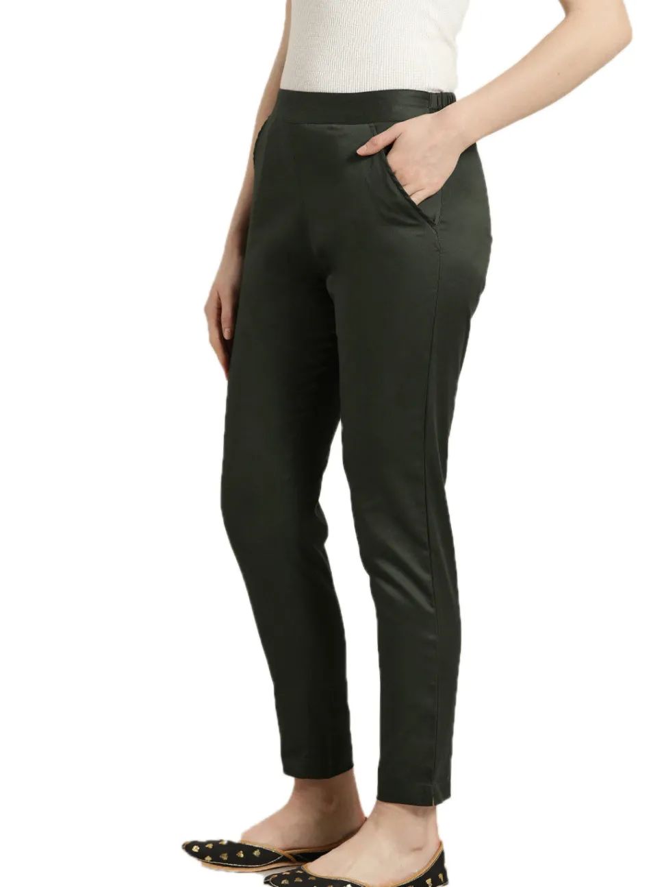 Jaipur Kurti Dark Olive Green Cotton Lycra Pants