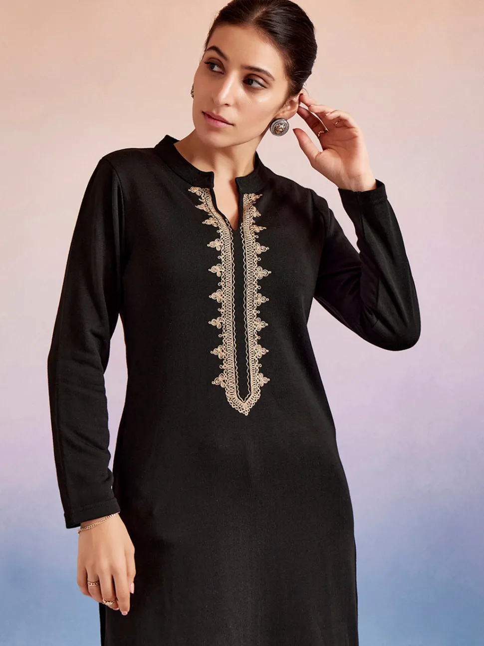 Jaipur Kurti Embroidered Straight Woolen Kurta
