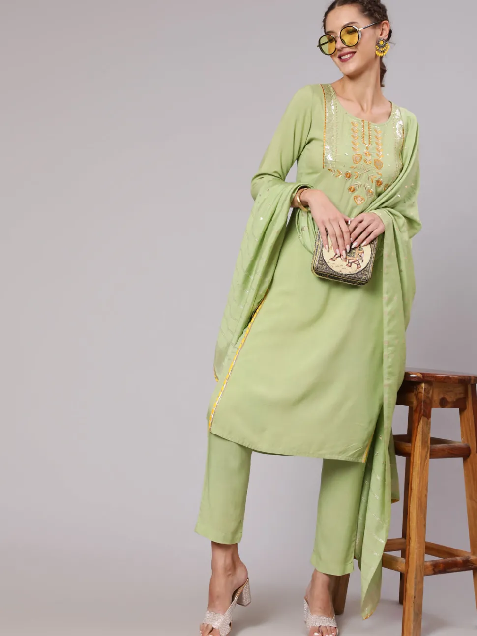 Jaipur Kurti Embroidered Kurta With Pants And Chanderi Dupatta
