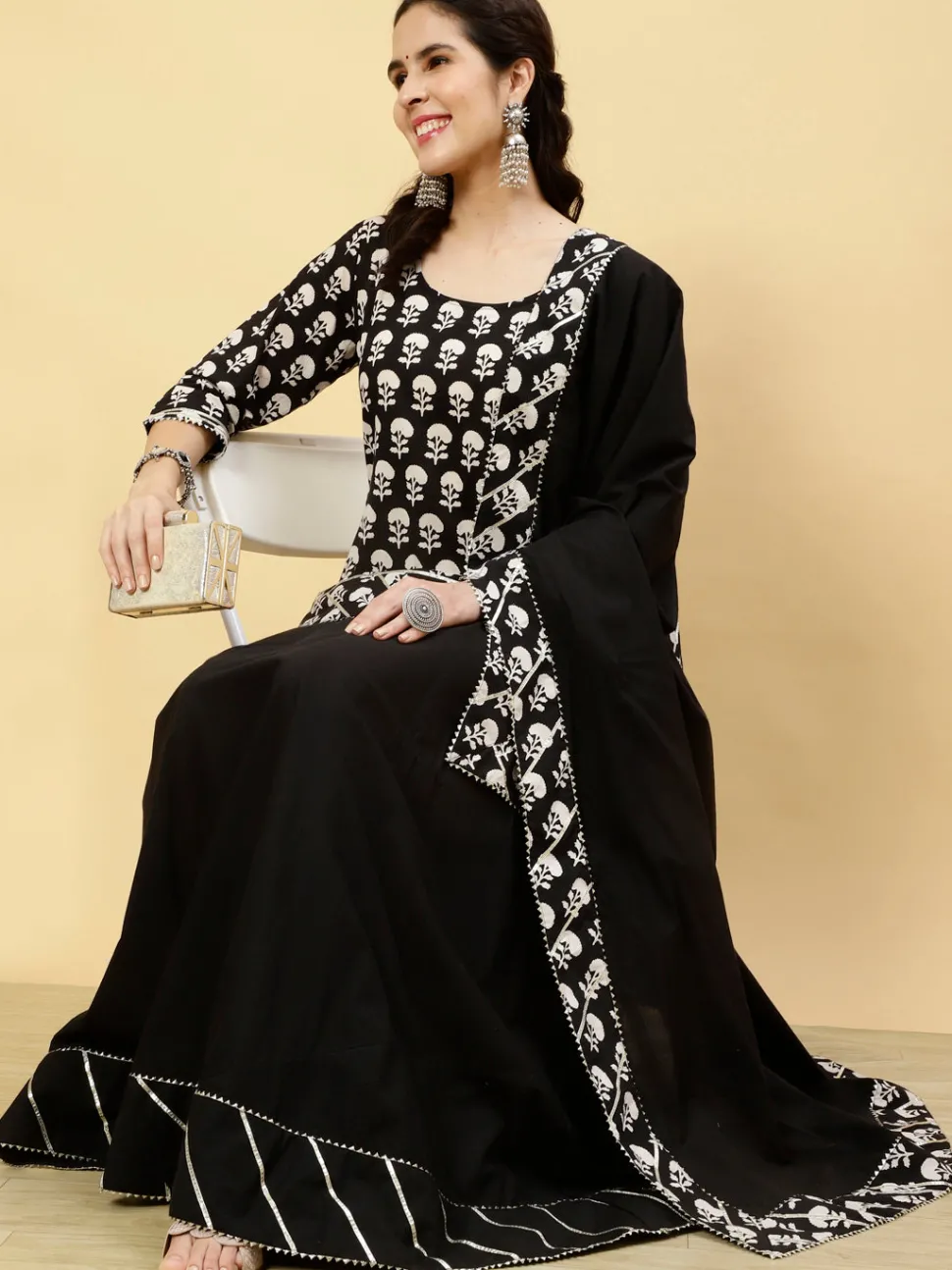 ethnic_printed_black_short_kurti_with_skirt_and_dupatta_3.webp Jaipur Kurti Ethnic Printed Short Kurti With Skirt And Dupatta